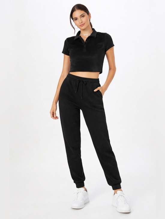 ALO Yoga Tops - Alo Yoga Velour Choice Polo Black Cropped Short Sleeve Top XS